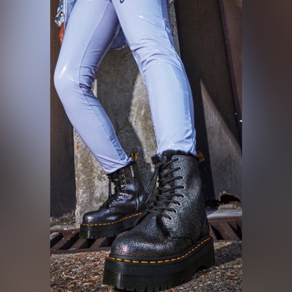 Dr Martens Jadon FL Faux Fur Lined Metallic Leather Platforms Boots